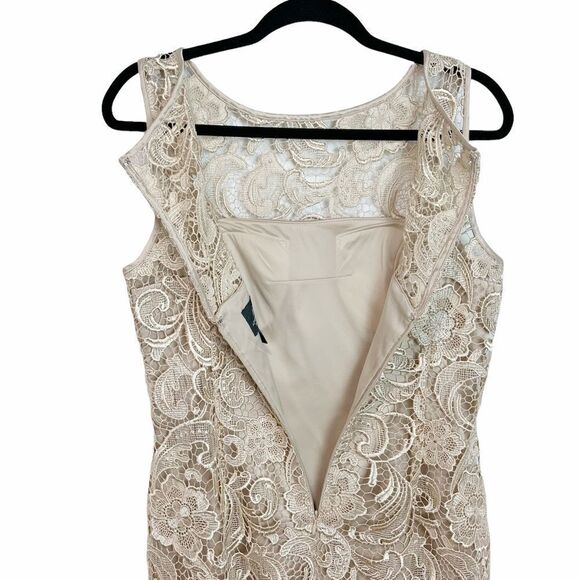Adrianna Papell Champagne Gold Lace Sheath Dress - Picture 8 of 10